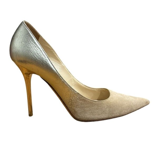 Jimmy Choo Abel Degradé Metallic Gold Tan Beige Suede Pointed Toe Stiletto Pumps - Picture 5 of 15